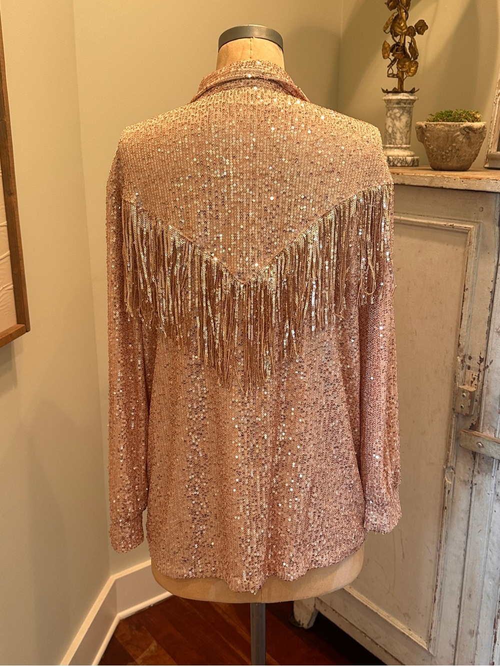 Pink Sequin Fringe Western Shirt - Picture 3 of 3